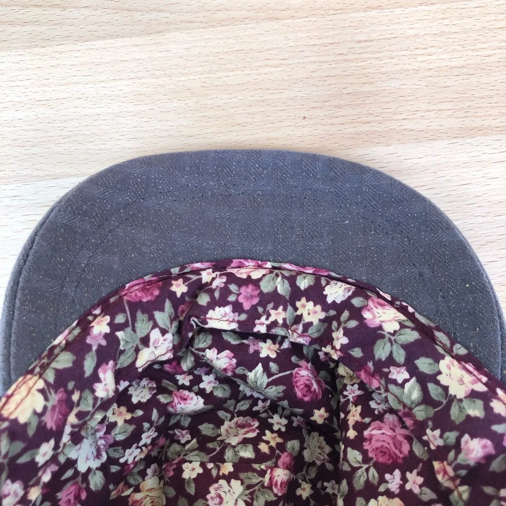 Mudd Vintage Cotton Green/Brown‎ Distressed Patches Floral Print Linen Cap OS